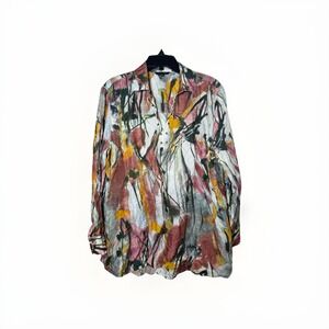 John Mark Floral Abstract‎ Print Visit Grommet Trim Tunic Size XL Artsy Boho